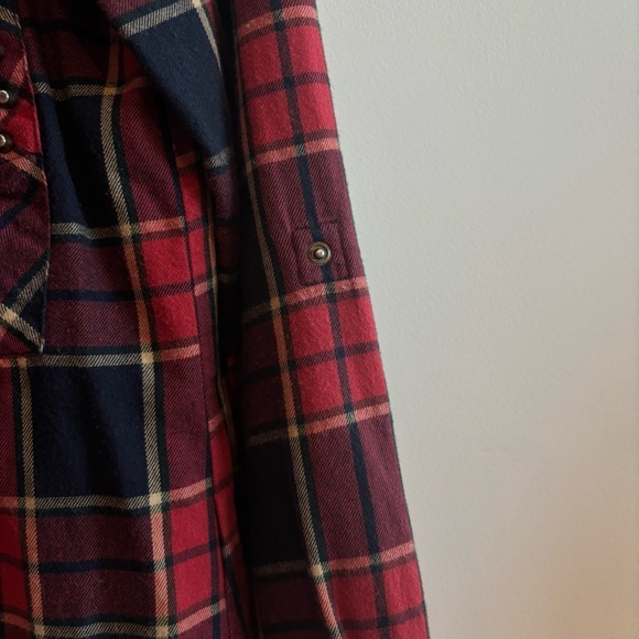 Zara Woman Red Plaid Studded Snap Button Flannel Shirt Medium Western Cowgirl - Picture 3 of 7
